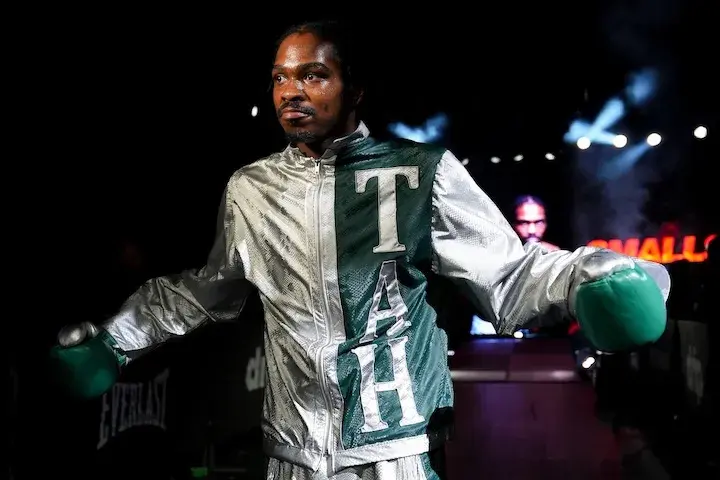 Tahmir Smalls walks to the ring for his boxing match with Jose Roman Vazquez on October 11, 2025.