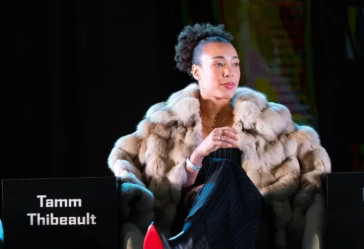 Tamm Thibeault at a press conference. (March 6, 2026)