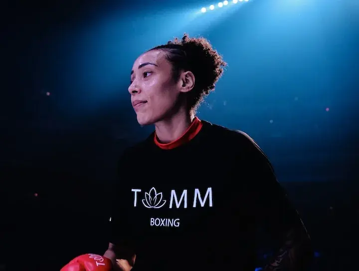 Tamm Thibeault makes her ring walk ahead of her 1st round knockout win in Montreal, Canada. (September 27, 2025)