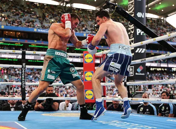 Taylor Bevan [left] wipes out Emmat Brennan on September 5 in Dublin, Ireland