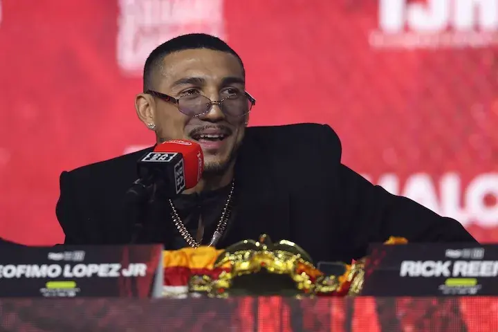 Teofimo Lopez at the press conference ahead of his fight his fight with Shakur Stevenson. Photo taken on January 29, 2026.