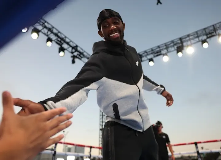 Terence Crawford slaps hands at a public workout.