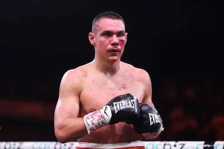 Tim Tszyu cut during his fight with Denis Nurja at the WIN Entertainment Centre, Wollongong, New South Wales, Australia. (April 4, 2026)