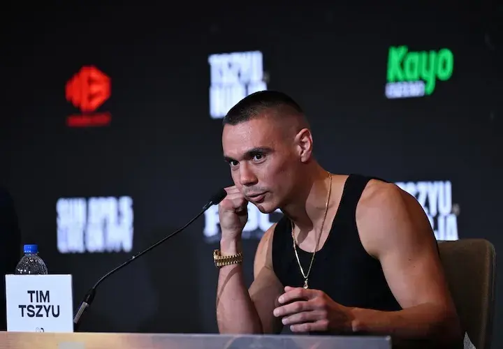 Tim Tszyu at the final press conference for his fight against David Nurja. (April 2, 2026)