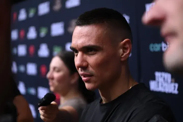 Tim Tszyu faces the media after hitting the scales in December 2025