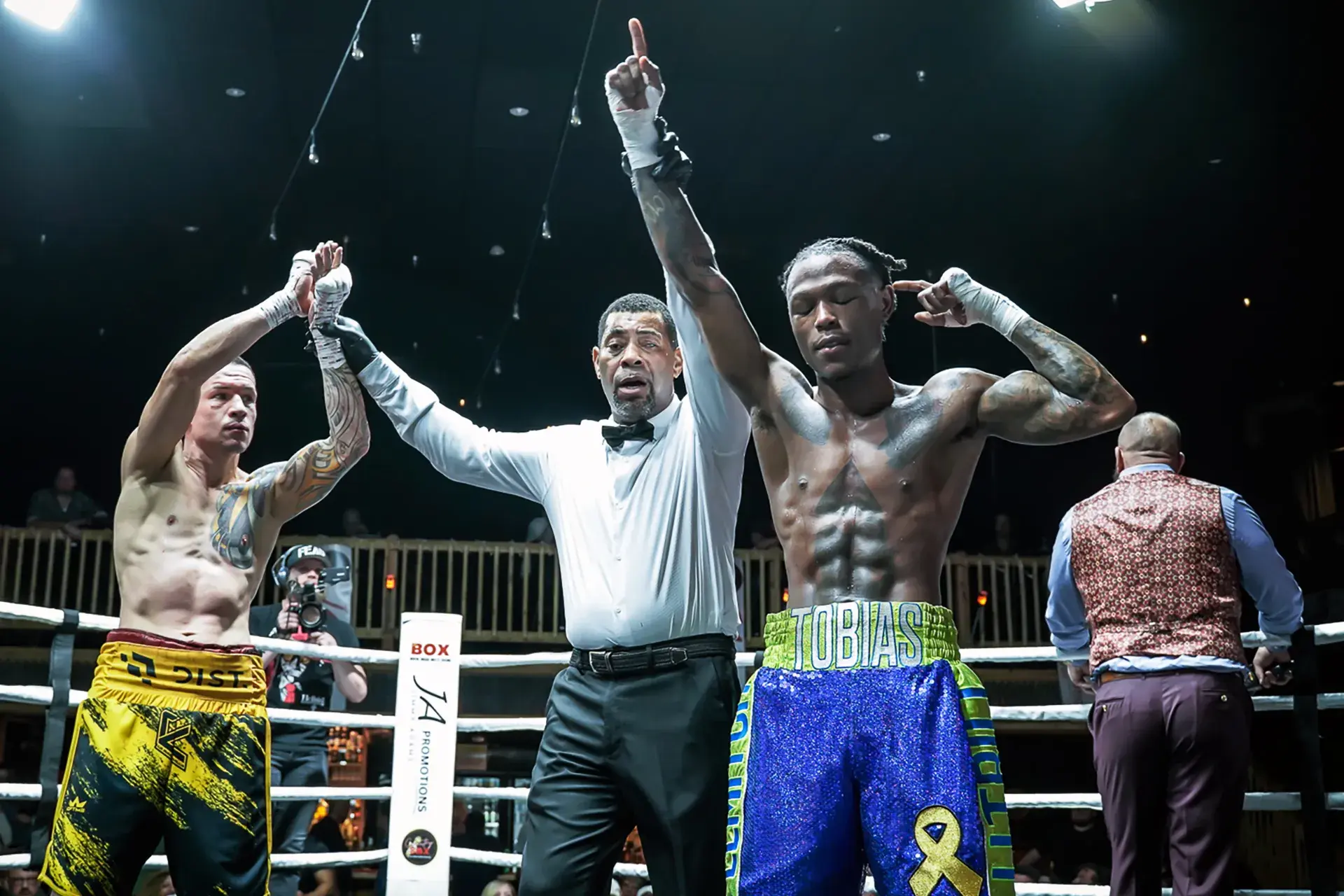 Tobias Green has his arm raised in victory over former title challenger Jayson Velez on June 4, 2024 in Nashville, Tennessee.
