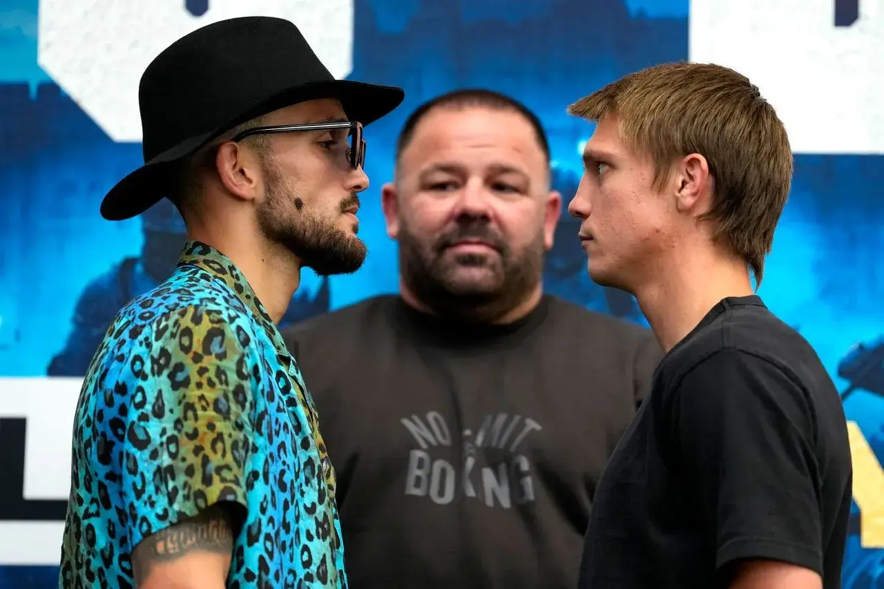 Oscar Diaz, left, and Nikita Tszyu came face to face for the first time two days before their fight