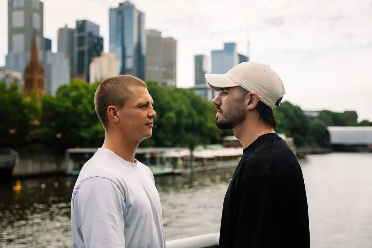 Nikita Tszyu (left) and Michael Zerafa face off with each other ahead of their January 2026 boxing match.