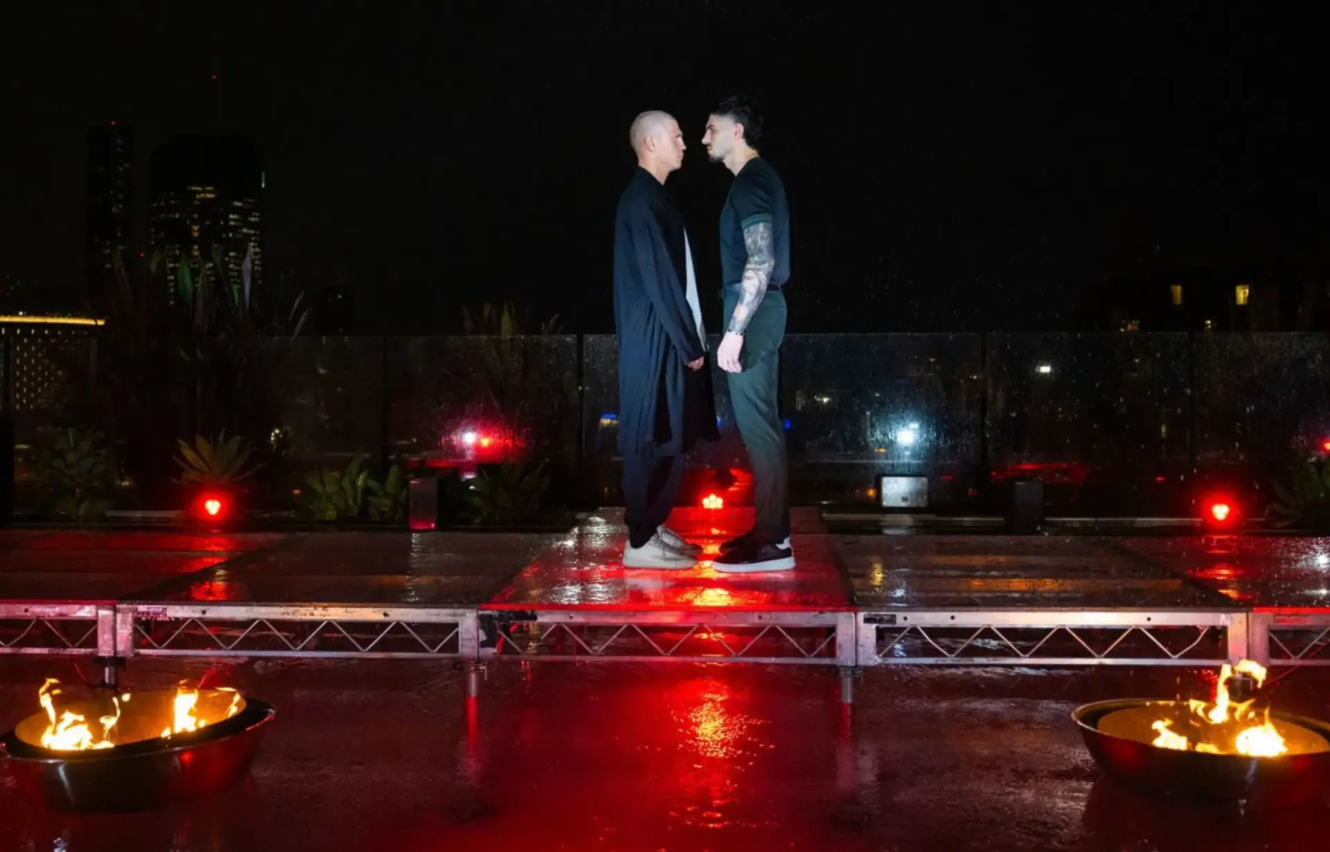 Nikita Tszyu (left) and Michael Zerafa face off with each other ahead of their January 2026 boxing match.