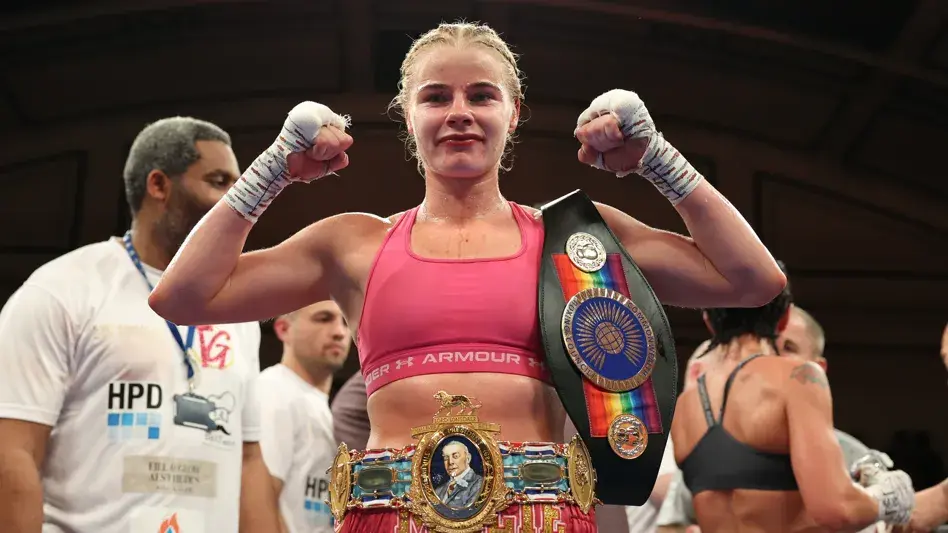 Tysie Gallagher, from Luton, England, shows off her British and Commonwealth titles