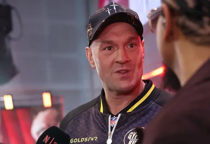 Tyson Fury at the weigh-in for his fight against Arslanbek Makhmudov. (April 10, 2026)
