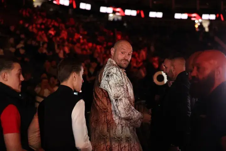 Tyson Fury walks to the ring ahead of a boxing match.