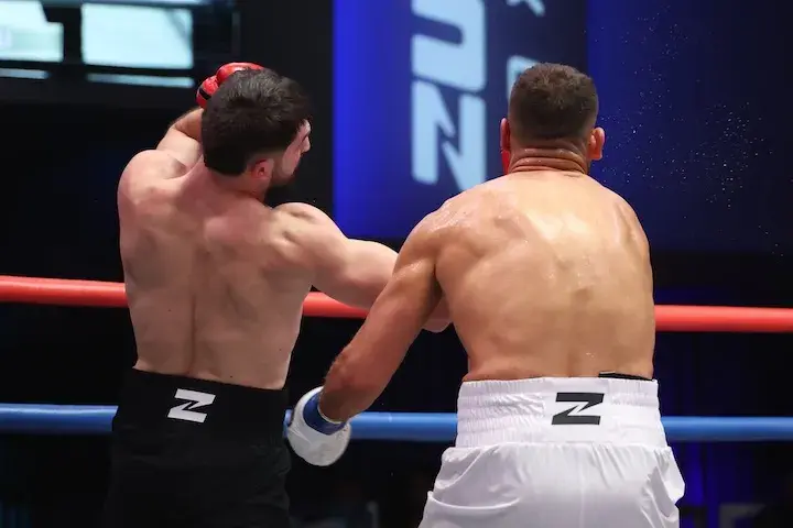 Umar Dzambekov knockouts Ahmed Elbiali during their fight on February 15, 2026.
