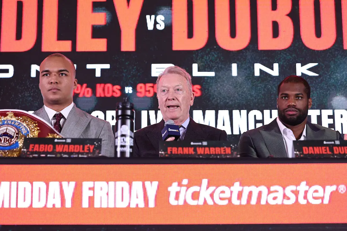 Wardley (left), Warren and Dubois announce the May heavyweight bout