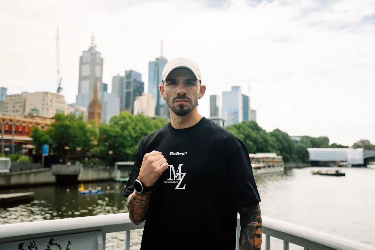 Michael Zerafa poses ahead of his January 2026 boxing match with Nikita Tszyu