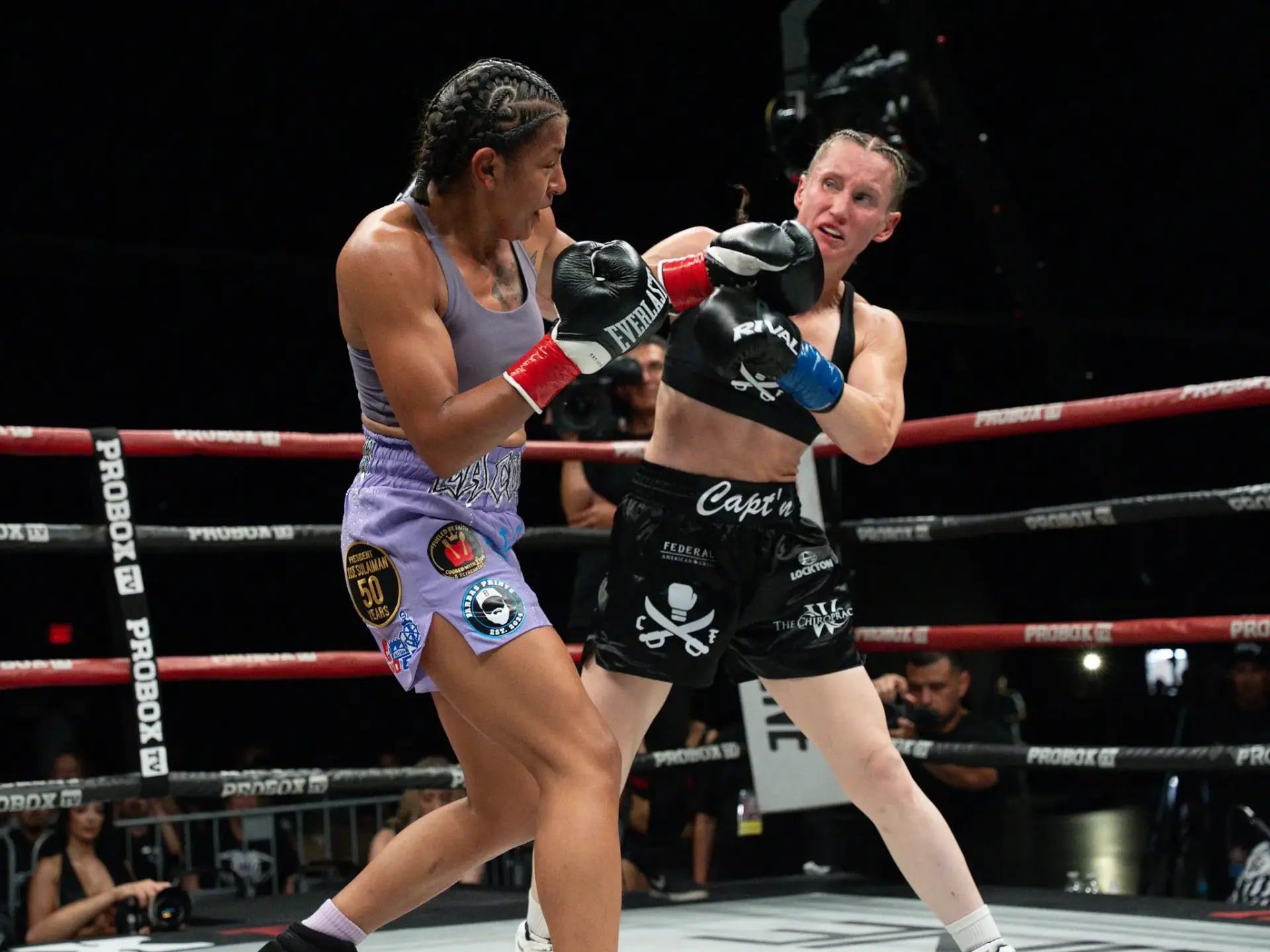 Adelaida Ruiz lands a left against Ginny Fuchs in their rematch, July 18, 2026.