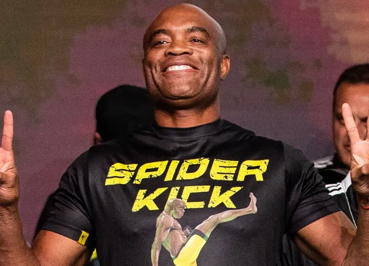 Mixed martial arts legend Anderson Silva smiles ahead of a boxing match.