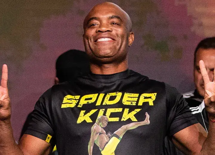 Mixed martial arts legend Anderson Silva smiles ahead of a boxing match.
