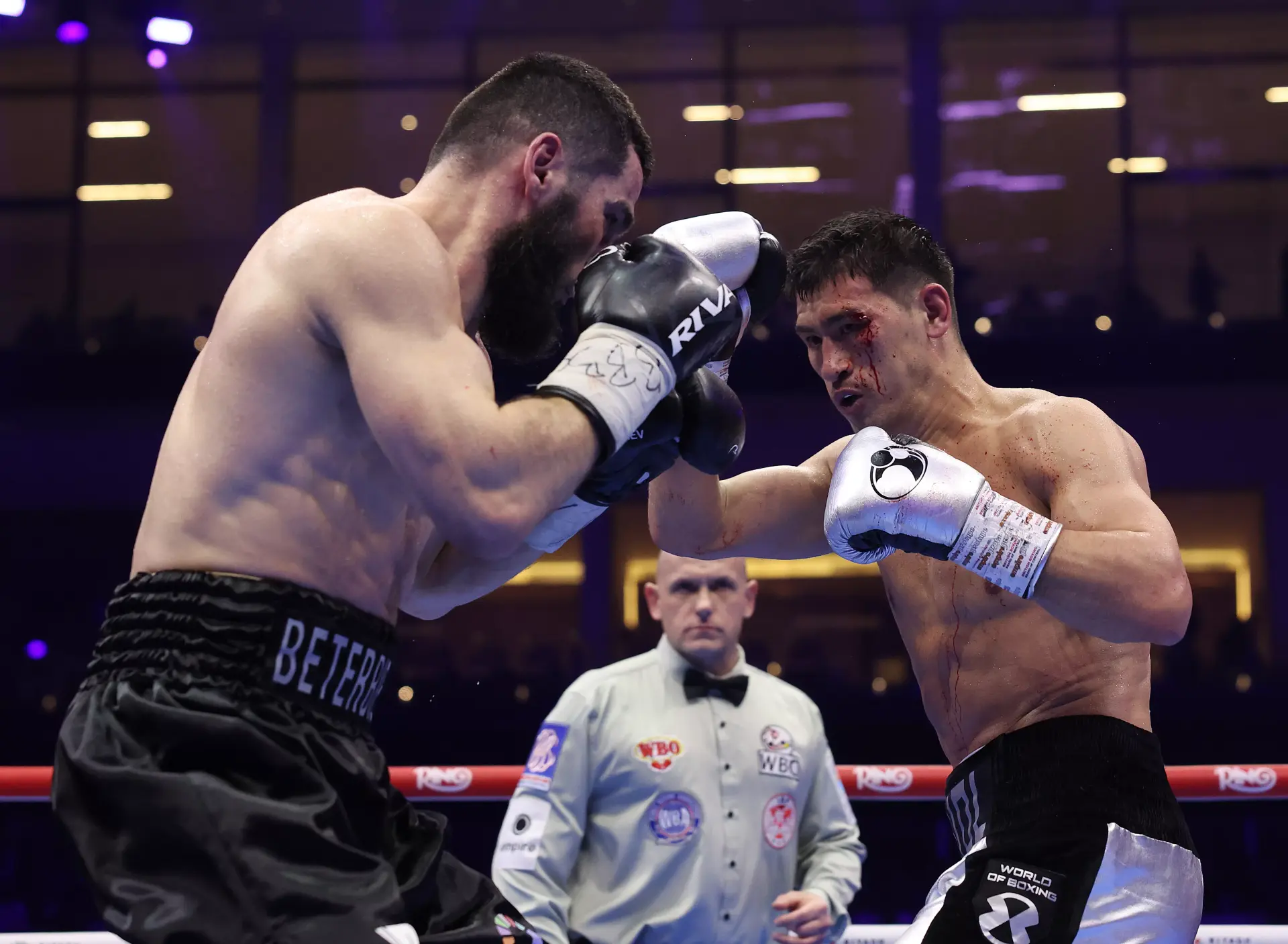Artur Beterbiev [left] and Dmitry Bivol hard at work during their February 2025 rematch