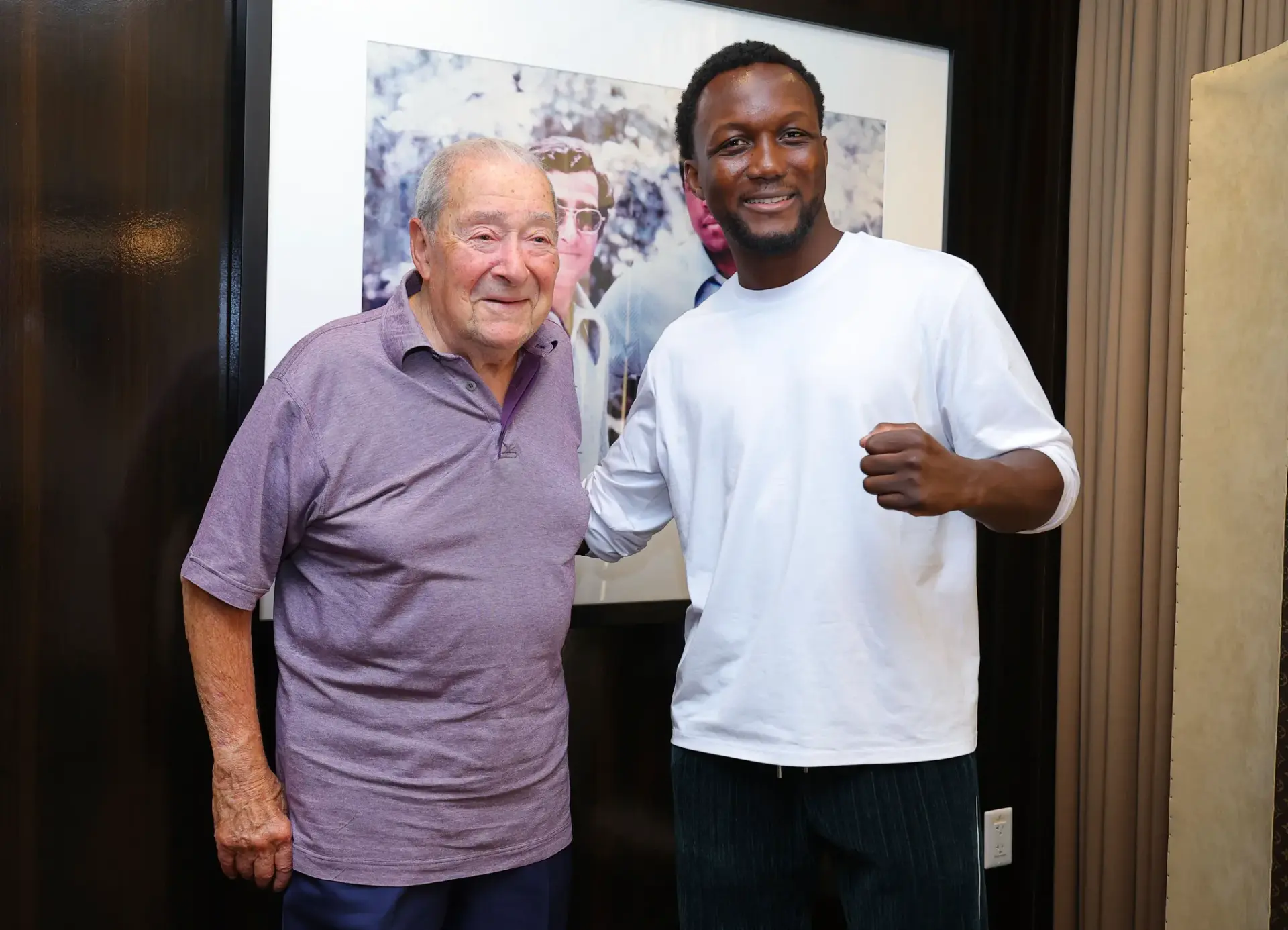Bob Arum and Abass Baraou after signing a multi-year promotional agreement