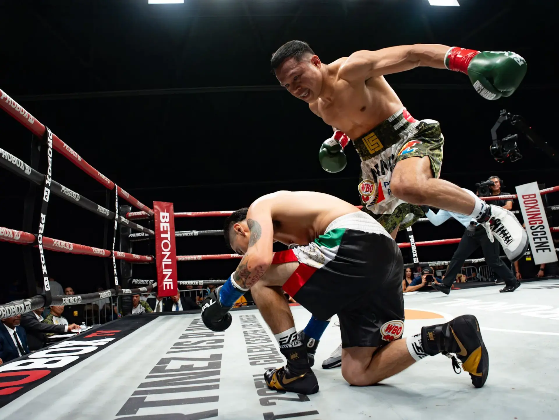 Charly Suarez drops Manuel Avila in their fight, July 18, 2026