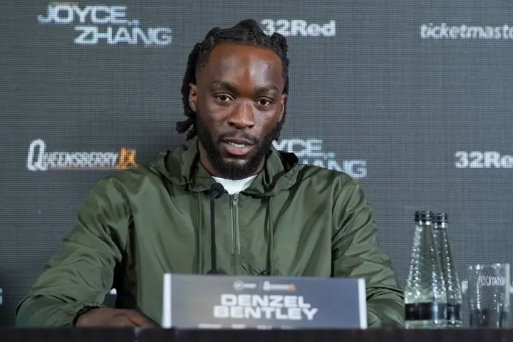 Denzel Bentley addresses the media in April 2023 during a busier period in his career