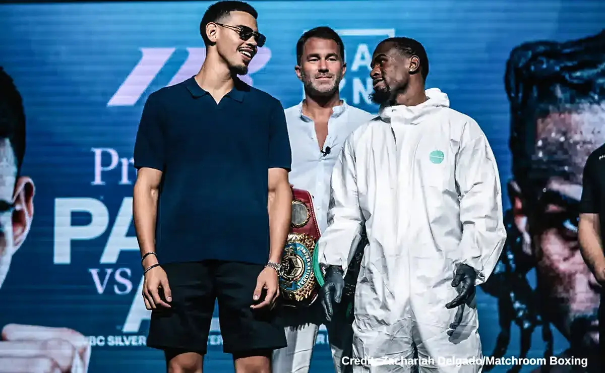 Diego Pacheco and Immanuwel Aleem face off at the final press conference for their fight, July 16, 2026.