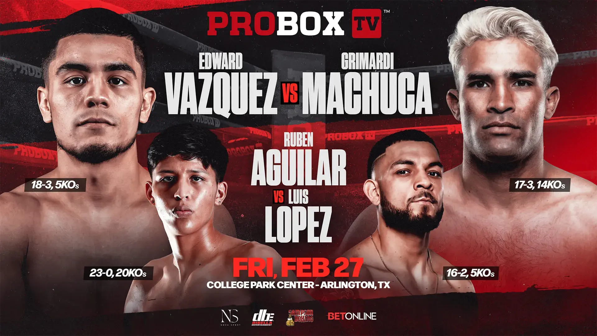 Fight art for the February 27, 2026, bout between Edward Vazquez and Grimardi Machuca.