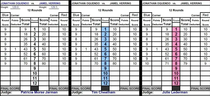 Herring Oquendo Official Scorecards