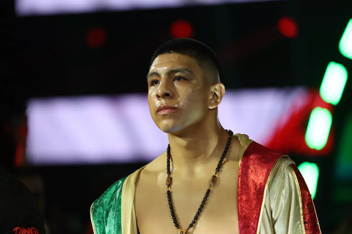 Jaime Munguia makes his ringwalk for his rematch with Bruno Surace in Riyadh, Saudi Arabia. (May 3, 2025 local time)