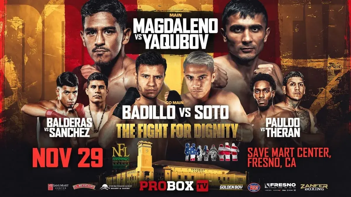 Jessie Magdaleno vs. Muhammadkhuja Yaqubov fight artwork