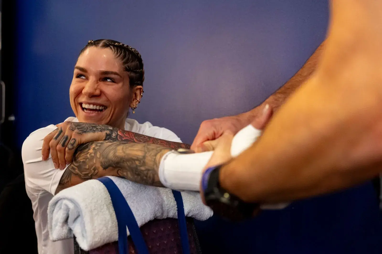 Leila Beaudoin has her hands wrapped