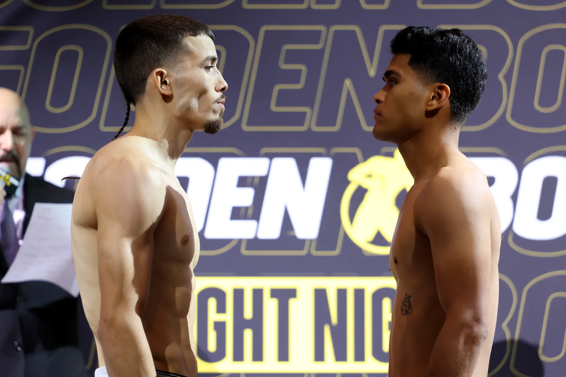 Manny Flores and Jorge Leyva weigh-in.