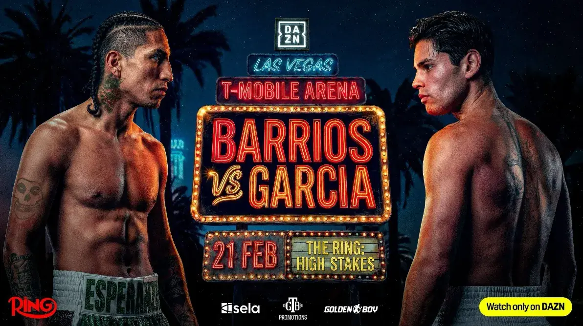 The fight poster for the February 21, 2026, boxing match between Mario Barrios and Ryan Garcia