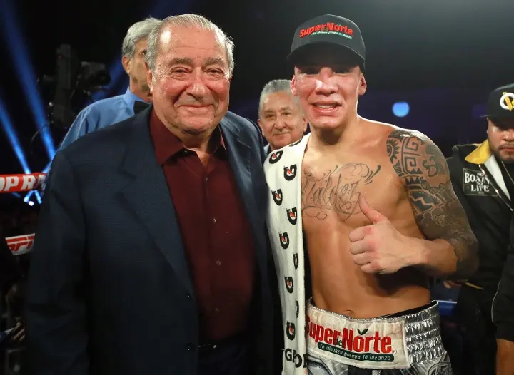 Oscar Valdez (right) pictured with promoter Bob Arum of Top Rank