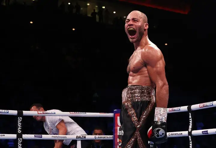 Troy Williamson celebrates after defeating Callum Simpson.