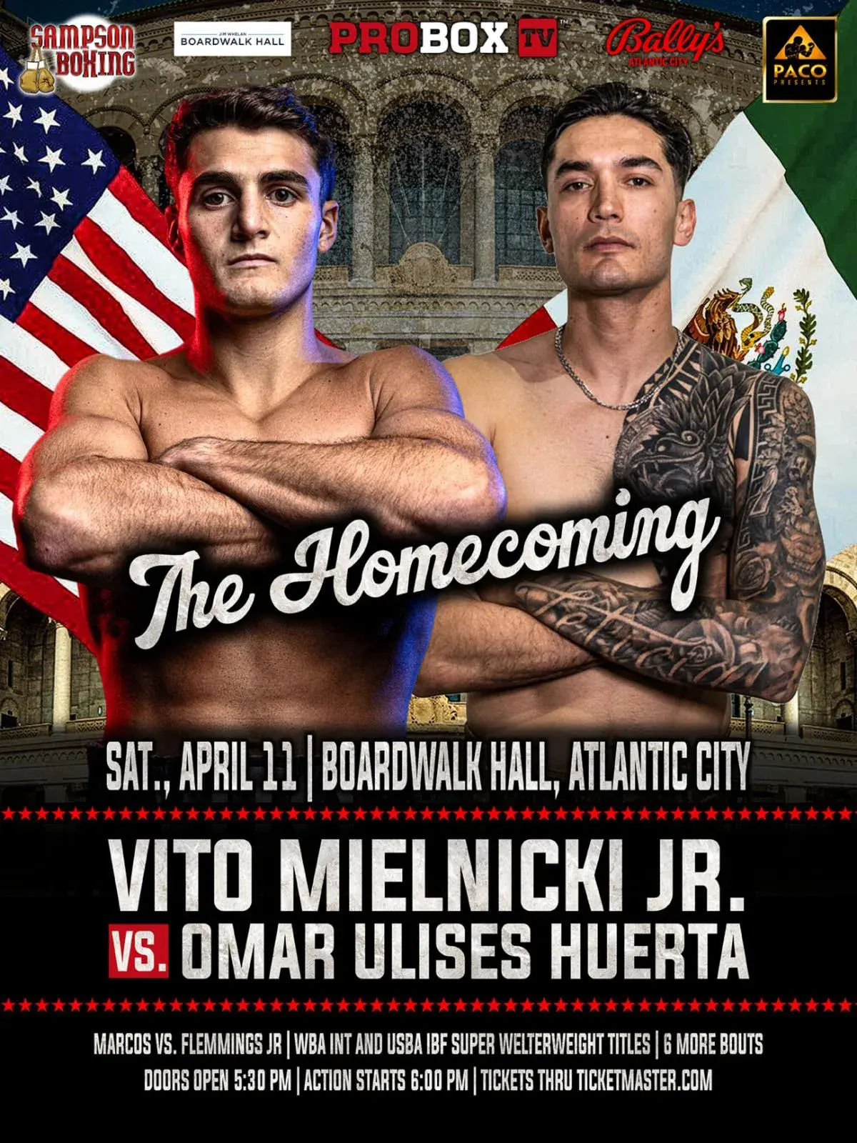 Fight art for the April 11, 2026, bout between Vito Mielnicki Jnr and Omar Ulises Huerta.