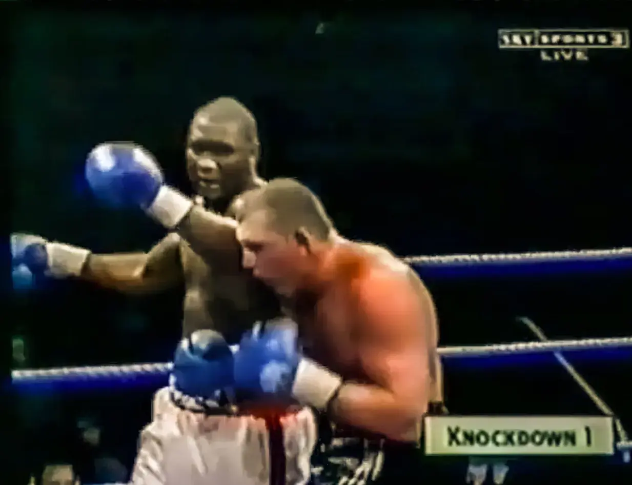 Danny Williams hits Mark Potter with a miracle punch to win the Commonwealth and BBBofC British Heavyweight Titles at the Conference Centre in Wembley, London
