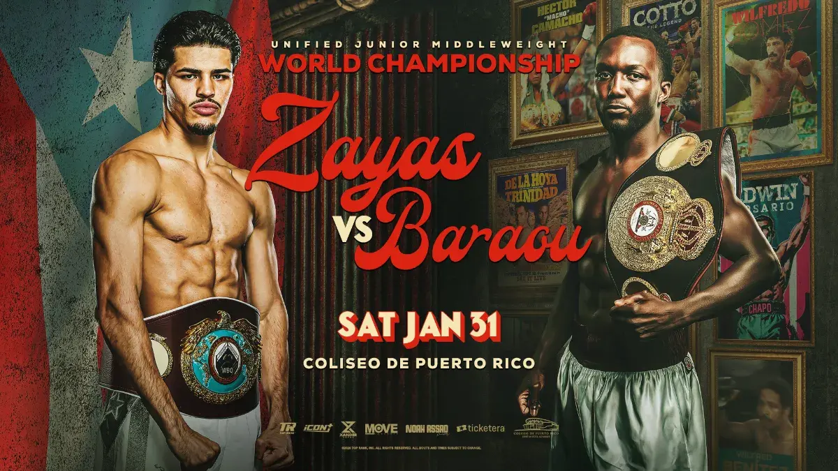 Fight art for the event headlined by Xander Zayas vs. Abass Baraou