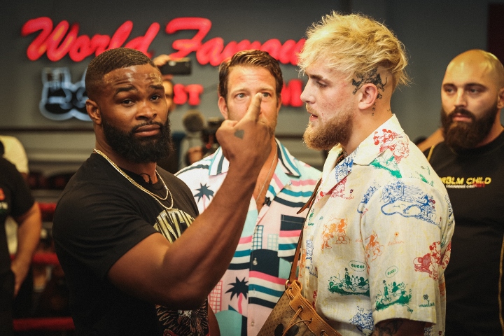 Photos Jake Paul Tyron Woodley Fiery Face To Face At Presser Boxing News