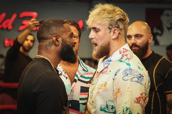 Photos Jake Paul Tyron Woodley Fiery Face To Face At Presser Boxing News