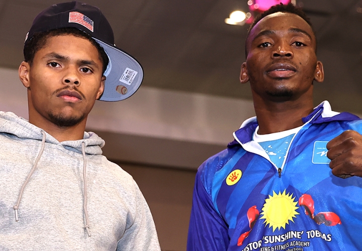 Nakathila (sin gorra) adevirtió que él puede noquear a quien sea en las 130 libras, incluído Shakur Stevenson. Nakathila (sin gorra) adevirtió que él puede noquear a quien sea en las 130 libras, incluído Shakur Stevenson.